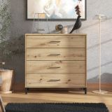 Cassettiera Marrone Rovere Nodi Nero 4 Cassetti Apertura Scorrevole 93x40x90h cm, Chiusura Scorrevole - Vidor
