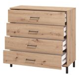 Cassettiera Marrone Rovere Nodi Nero 4 Cassetti Apertura Scorrevole 93x40x90h cm, Chiusura Scorrevole - Vidor