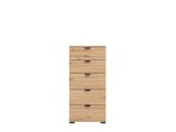 Cassettiera Marrone Rovere Nodi Nero 5 Cassetti Apertura Scorrevole 45x40x95h cm, Chiusura Scorrevole - Mainarda