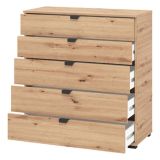 Cassettiera Marrone Rovere Nodi Nero 5 Cassetti Apertura Scorrevole 90x40x95h cm, Chiusura Scorrevole - Mainarda