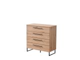 Cassettiera Marrone Rovere Nodi Nero Nero 4 Cassetti Apertura Scorrevole 91.5x42x95h cm, Chiusura Scorrevole - Porzio