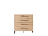 Cassettiera Marrone Rovere Nodi Nero Nero 4 Cassetti Apertura Scorrevole 91.5x42x95h cm, Chiusura Scorrevole - Porzio