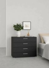 Cassettiera Nero 4 Cassetti Apertura Scorrevole 80x40x68h cm, Chiusura Scorrevole - Marinette