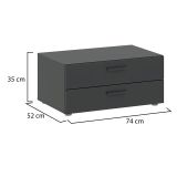 Cassettiera Nero Antracite 2 Cassetti Apertura Scorrevole 74x52x35h cm, Chiusura Scorrevole - Piatto