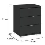 Cassettiera Nero Antracite 3 Cassetti Apertura Scorrevole 46x42x61h cm, Chiusura Scorrevole - Laharo