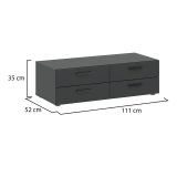 Cassettiera Nero Antracite 4 Cassetti Apertura Scorrevole 111x52x35h cm, Chiusura Scorrevole - Gignod