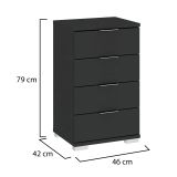 Cassettiera Nero Antracite 4 Cassetti Apertura Scorrevole 46x42x79h cm, Chiusura Scorrevole - Laka