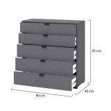 Cassettiera Nero Antracite 5 Cassetti Apertura Scorrevole 90x40x95h cm, Chiusura Scorrevole - Mainarda
