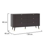 Cassettiera Nero Antracite 6 Cassetti Apertura Scorrevole 138x40x80h cm, Chiusura Scorrevole - Lapaseso
