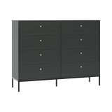 Cassettiera Nero Antracite 8 Cassetti Apertura Scorrevole 150x40x116h cm, Chiusura Soft Close - Laniva