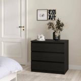 Cassettiera Nero Effetto Legno 3 Cassetti Apertura Scorrevole 77x50x68h cm, Chiusura Scorrevole - Kajiki