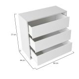 Cassettiera Newport, Settimanale a 3 cassetti, Mobile Comò basso per interno armadio, Settimanale moderno, 60x44h57 cm, Bianco