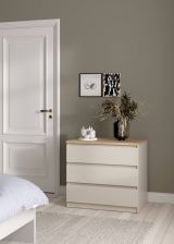 Cassettiera Orani, settimino multiuso con 3 cassetti, comò elegante per camera da letto, 77x50 h70 cm, Beige