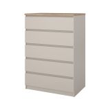 Cassettiera Piccilli, settimino multiuso con 5 cassetti, comò elegante per camera da letto, 77x50 h111 cm, Beige