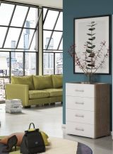 Cassettiera Primula, Settimanale a 4 cassetti per camera da letto, Mobiletto multiuso da ufficio o studio, 60x41h87 cm, Rovere e Bianco