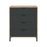 Cassettiera Rochester, Settimanale a 4 cassetti, Mobile Comò per camera da letto, Comò moderno, 76x40h94 cm, Rovere nodi e Antracite