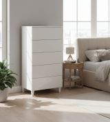 Cassettiera Roseville, Settimanale a 5 cassetti, Mobile Comò per camera da letto, Settimanale moderno, 61x40h117 cm, Bianco