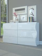 Cassettiera Tyler, Settimanale 6 cassetti, Comò per camera da letto, 100% Made in Italy, Bianco lucido, cm 155x40h82
