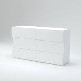 Cassettiera Tyler, Settimanale 6 cassetti, Comò per camera da letto, 100% Made in Italy, Bianco lucido, cm 155x40h82