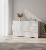 Cassettiera Tyler, Settimanale 6 cassetti, Comò per camera da letto, 100% Made in Italy, Bianco lucido, cm 155x40h82