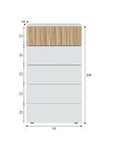 Cassettiera Wynne, Settimanale a 5 cassetti, Mobile Comò per camera da letto, Comò moderno, 61x40h109 cm, Bianco e Rovere