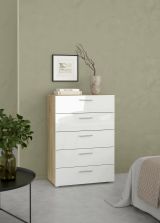 Cassettiera Yolande, Settimino multiuso, Comò camera da letto, Mobile con cassetti, 70x40 h102 cm, Quercia e Bianco