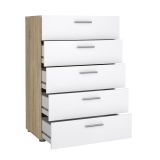 Cassettiera Yolande, Settimino multiuso, Comò camera da letto, Mobile con cassetti, 70x40 h102 cm, Quercia e Bianco
