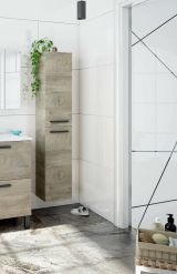 Colonna bagno Alexandria, Mobile a colonna per bagno a 2 ante, Armadio pensile sospeso con 2 ripiani, 30x25h150 cm, Rovere