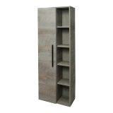 Colonna bagno LosAngeles, Mobile a colonna per bagno a 1 anta, Armadio pensile sospeso con 5 ripiani, 51x25h135 cm, Rovere