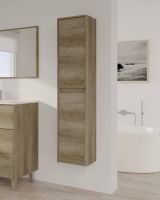 Colonna bagno Salinas, Mobile a colonna per bagno a 2 ante, Armadio pensile sospeso, Mobiletto multiuso moderno, 30x26h140 cm, Quercia
