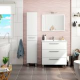 Colonna bagno Wilmington, Pensile bagno con 2 ante e 1 cassetto, Armadio alto, 35x31h182 cm, Bianco lucido