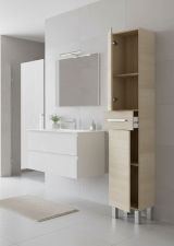 Colonna bagno Wilmington, Pensile bagno con 2 ante e 1 cassetto, Armadio alto, 35x31h182 cm, Rovere