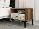 Comodino 1 cassetto noce e bianco marmo 56x40x50h cm - Editta