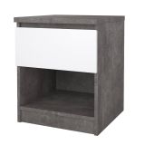 Comodino 1 ripiano cemento e bianco lucido 40x40x49h cm - Scolastica