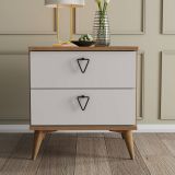 Comodino 2 cassetti quercia e bianco 52x45x55h cm - Pilar