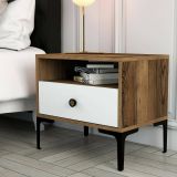 Comodino 2 ripiani noce e bianco 56x40x50h cm - Editta
