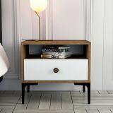 Comodino 2 ripiani noce e bianco 56x40x50h cm - Editta