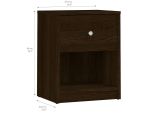 Comodino a un cassetto, colore marrone, cm 37.9 x 48.4 x 30.1