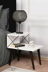 Comodino Astraea, Comò basso, Tavolino da notte, Comodino multifunzione, 50x40h55 cm, Bianco
