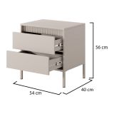 Comodino Beige 2 Cassetti un Ripiano 54x40x56h cm, Apertura Scorrevole - Gasalisa