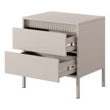 Comodino Beige 2 Cassetti un Ripiano 54x40x56h cm, Apertura Scorrevole - Gasalisa