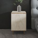 Comodino Beige Marmo oro un Ripiano Apertura Battente 40x35x60h cm, Un'anta - Vestone