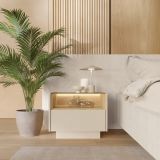 Comodino Beige Marrone Rovere un Cassetto 2 Ripiani 53x40x43h cm, Apertura Push-pull - Veirra