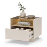 Comodino Beige Marrone Rovere un Cassetto 2 Ripiani 53x40x43h cm, Apertura Push-pull - Veirra