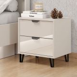 Comodino Beige Nero un Ripiano 2 Cassetti 48x40x52h cm, Apertura Scorrevole - Scarlino