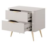Comodino Beige oro 2 Cassetti un Ripiano 63x38x55h cm, Apertura Scorrevole - Baari