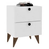 Comodino Bianco 2 Cassetti Apertura Scorrevole 40x42x55h cm, Chiusura Scorreveol - Cerveno