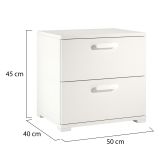 Comodino Bianco 2 Cassetti un Ripiano 50x40x45h cm, Apertura Scorrevole - Petri