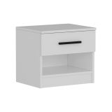 Comodino Bianco 2 Ripiani un Cassetto 50x40x47h cm, Apertura Scorrevole - Igme