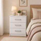 Comodino Bianco 3 Cassetti Apertura Scorrevole 46x43x59h cm, Chiusura Scorrevole - Lebale